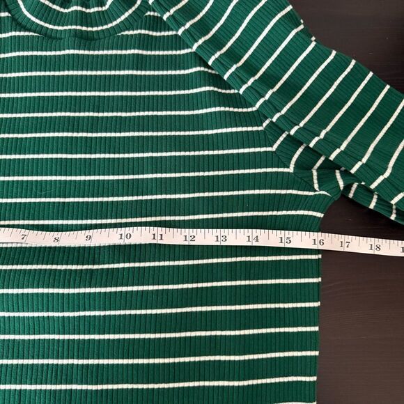 Uniqlo Shirt Womens Sz M Green White Striped Ribbed Long Sleeve Pullover Stretch - Picture 11 of 12
